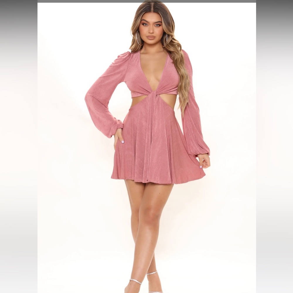 Pink Fashion Nova Long Sleeve Cutout Flirty Mini Dress
